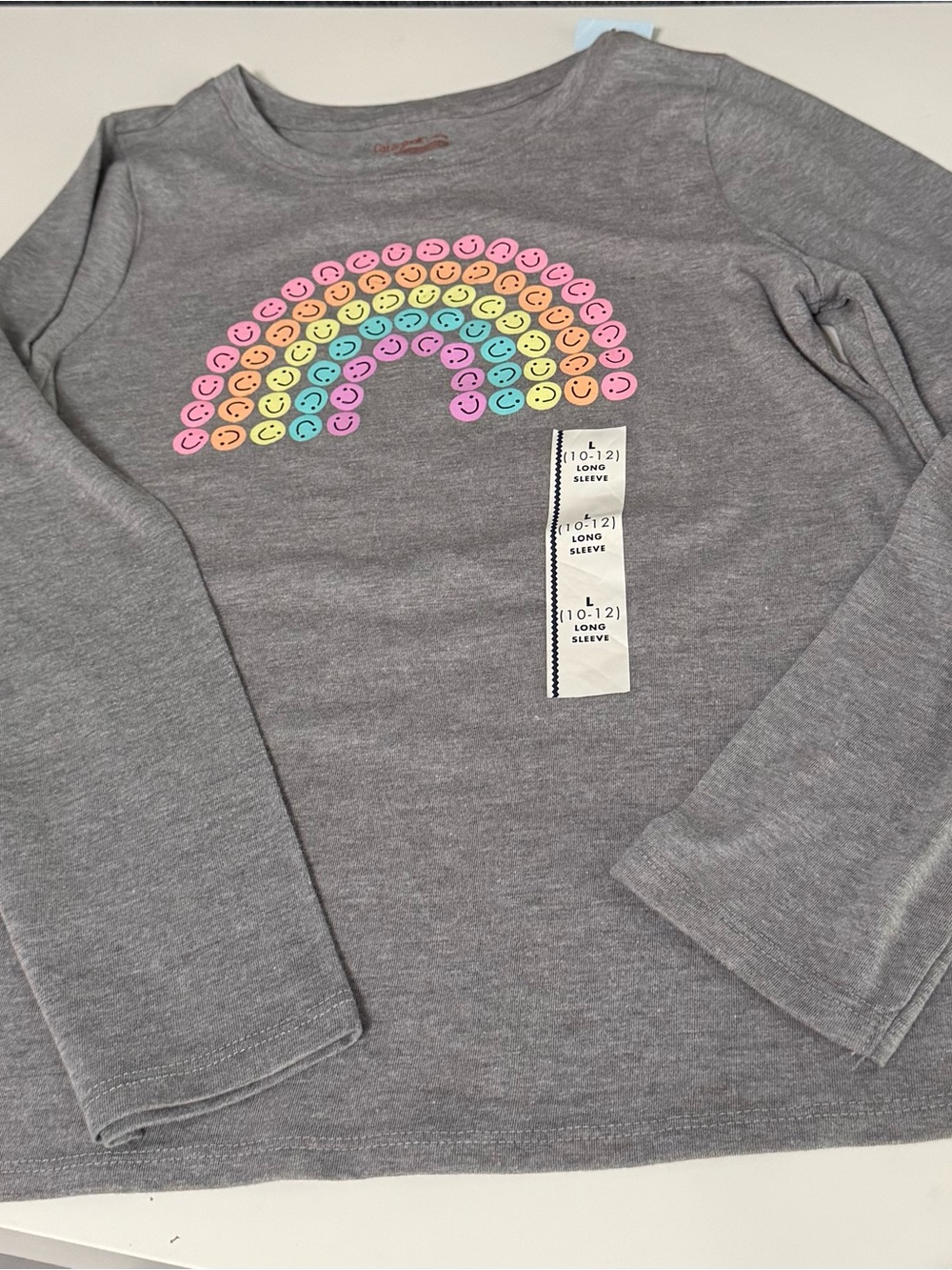 Cat & Jack Gray Long-Sleeve Tee with Rainbow Smiley Graphic